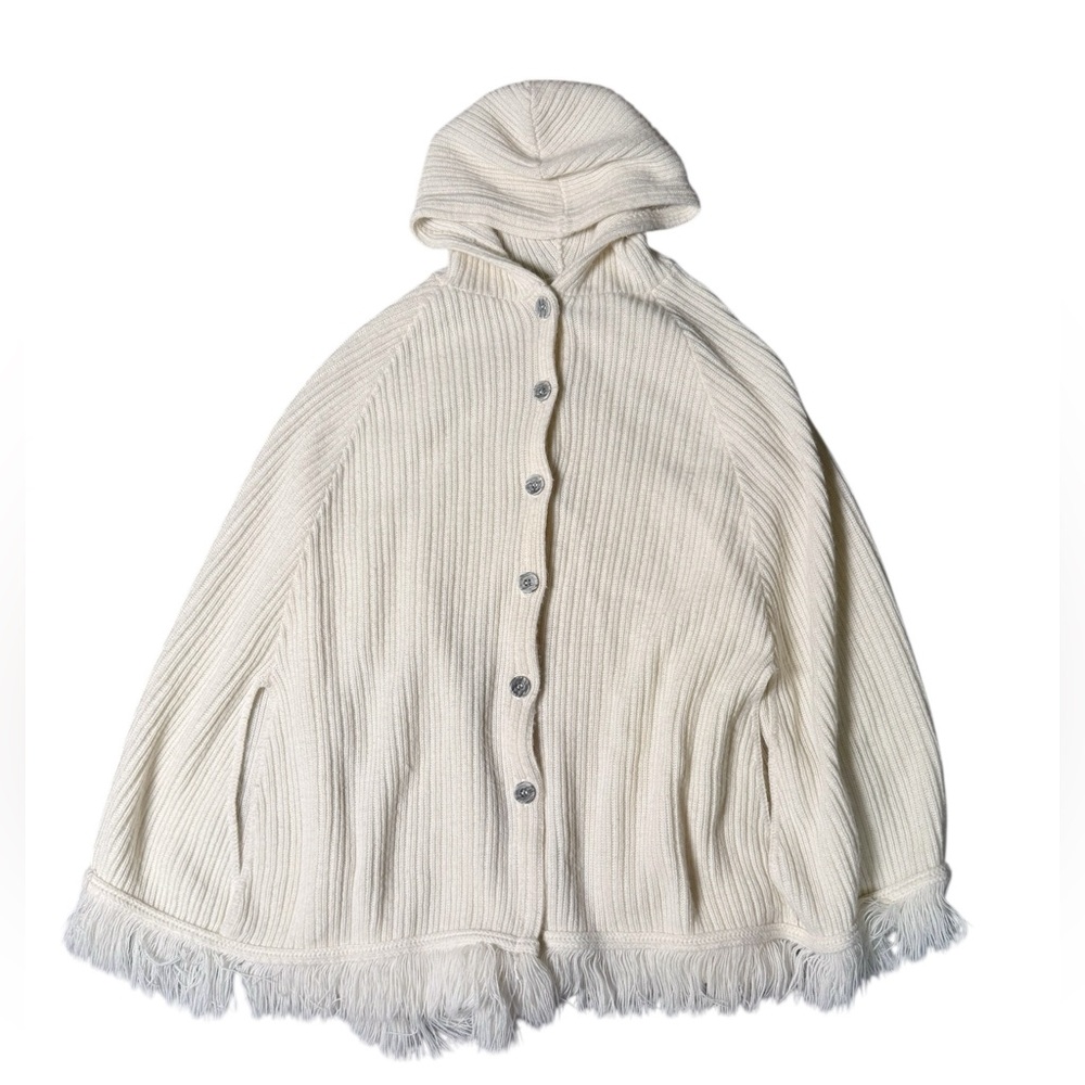 Vintage Penrose cape ivory Hooded poncho‎ button ribbed orlon acrylic sweater